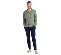 HOM Homme Pyjama Long Filippo Set, Haut Micro Imprimé Cubes Bleu/Vert, Bas Marine Uni, S EU