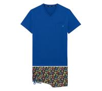 HOM Pyjama Court Butterfly Ensemble de Pijama, Haut: Bleu uni Bas: imprimé Papillons, M Homme