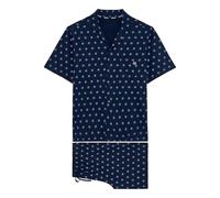 HOM Pyjama Court Indio Ensemble de Pijama, Imprimé Petite Fleur/étoile Rose et Bleu Fond Marine, XL Homme