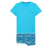 HOM Pyjama Court Valley Ensemble de Pijama, Haut: Turquoise uni Bas: imprimé feuillages Bleu/Jaune/Vert Fond Turquoise, S Homme