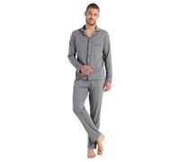 Pyjama pantalon gris passepoil marine en coton Gris XL