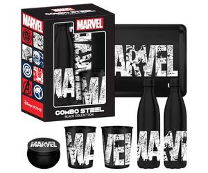 Homadict - Coffret Cadeau Marvel - Bouteille Isotherme + Plateau Métal + Petite Boîte Métal + Gobelet Métal - Licence Officielle Marvel
