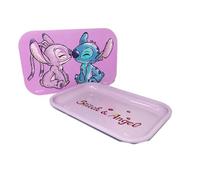 Homadict Plateau multiusage Stitch Angel avec Couvercle Magnétique - pour Rangement, Décoration, Service - 29 x 19 centimètre - Licence Officielle Disney