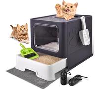 Homagico Litière pour Chat avec Couvercle, Extra Large, entrée Avant, Sortie supérieure, Type tiroir, avec Pelle à litière, Toilettes Anti-éclaboussures, Nettoyage Facile (Violet