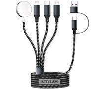 Homailida 4 en 2 Multiple Rapide Chargeur pour A pple Watch, 1.8M/6FT Câble Tressé Nylon USB A/C vers Port iOS/Type C/Micro USB/iWatch Compatible pour iWatch Ultra/SE/1-11/iPhone/iPad/AirPods/Galaxy