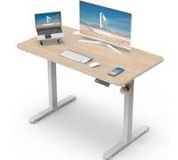 Homall Bureau Assis Debout 100 x 60 cm, Bureau Réglable en Hauteur Électrique, 3 Positions Mémorisables, Système Anti-Collision, Crochet pour Casque, Beige