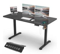 Homall Bureau Assis Debout 140 x 60 cm, Bureaux Électrique Table Réglable en Hauteur avec Chargeur USB, Rappel de sédentarité, 3 Positions Mémorisables, Boîte de Câbles, et roulettes, Noir
