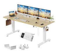 Homall Bureau Assis-Debout Électrique 180x80 · Plateau Profond 80cm · 72-118cm · Mémoire USB · Beige + Blanc