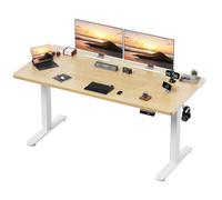 Homall Bureau Assis-Debout Electrique Bois Massif 160x60cm Chêne clair (pieds noirs) Reglable 72-118cm 2 Memoires 70kg