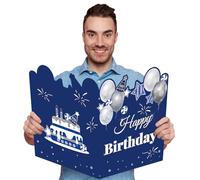 HOMANGA Carte d'anniversaire géante, carte d'anniversaire Jumbo pour homme, femme, collègue, grand livre d'or d'anniversaire avec enveloppe, grande carte d'anniversaire bleu argenté, 35,6 x 55,9 cm