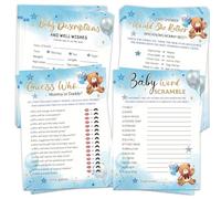 HOMANGA Jeux de fête prénatale pour garçon et fille, 4 jeux amusants pour 25 invités, qui connaît maman le mieux, devinez qui maman ou papa, mots brouillés, descriptions de bébé et souhaits de bien