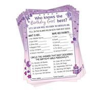 HOMANGA Who Knows The Birthday Girl Best, Would She Rather, cartes de jeu d'anniversaire pour filles, femmes, soirée pyjama - 15 x 20 cm (violet, double face)