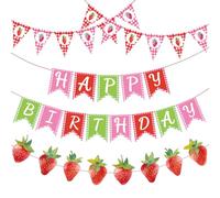 Homarkable Décorations Anniversaire Fraise Kit de 5 Bannières, Thème Fruité pour Filles 1 An, Décoration Baby Shower & Fête d'Été (Célébration Premier Anniversaire)