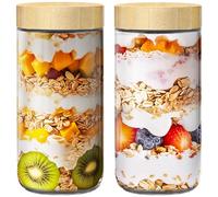 HomArtist Lot de 2 boîtes à avoine de nuit de 710 ml avec couvercles, bocaux en verre avec couvercles en bambou, bocaux en verre avec couvercles hermétiques pour yaourt, salade, chia, bocaux Mason à