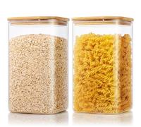 HomArtist Lot de 2 grandes boîtes de conservation carrées en verre pour farine et sucre avec couvercles hermétiques pour riz, céréales, pâtes et garde-manger, 168 ml