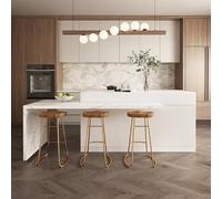 Homary Ilot Central Cuisine Extensible 2050mm-2680mm Plan de Travail avec Portes, Tiroirs & Dessus Marbre Blanc, MDF Écologique, 3 Tiroirs 2 Étagères, Table Mangé Debout (1, Face à la Main Gauche)