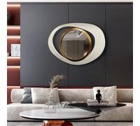 homary Miroir mural décoratif géométrique moderne 60 cm - Grand miroir mural abstrait blanc et doré pour salon, chambre, salle à manger et salle de bain