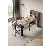 Homary Table à Manger Extensible Moderne avec Rangement, Table de Cuisine Rustique Rectangulaire, Buffet et Porte Vitrée, Chaises Non Incluses (Noyer et Gris, Tableau, Chaises Non Incluses)