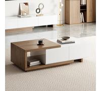 Homary Table Basse Extensible 120-175 cm avec 2 Tiroirs | Extension 120-175 cm, 2 Tiroirs de Rangement, Finition Noyer et Blanc, Plateau Modulable, Idéal Petits Salons