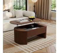 Homary Table Basse Relevable Ovale en Noyer, Table Multifonction pour Salon | Plateau relevable réglable, Design ovale noyer, Rangement caché spacieux, Usage bureau et repas, Idéal petits espaces