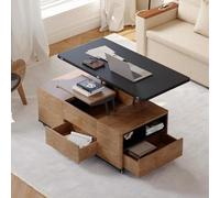 Homary Table Basse Relevable, Table Basse Salon Bois avec Rangement Caché, Mode Bureau Salle à Manger, Tournante Hydraulique, Meuble Convertible, Hauteur Réglable, Roues Verrouillables