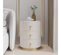Homary Table de Chevet à 3 Tiroirs avec Dessus en Pierre Frittée, Luxe et de modernité (Blanc-Orbiculaire)