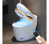 Homary Toilette Japonaise Automatique au Sol Blanche, WC Japonais avec Rinçage Automatique, Siège Chauffant, Buse Autonettoyante, Évacuation Horizontale et Ouverture Manuelle du Couvercle