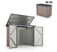 HOMASIS 1.7m Abri de Jardin Métal Exterieur avec Couvercle Rabattable,Cabane de Jardin avec Double Porte,Abri à Outils Structure Renforcée,Haute Résistance pour Ferme Terrasse 172 x 101 x 130(Brun)