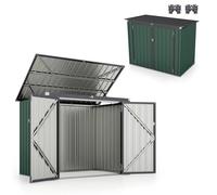 HOMASIS 1.7m Abri de Jardin Métal Exterieur avec Couvercle Rabattable,Cabane de Jardin avec Double Porte,Abri à Outils Structure Renforcée,Haute Résistance pour Ferme Terrasse 172 x 101 x 130(Vert)