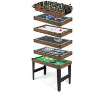 Homasis 10 en 1 Table Multijeux pour Enfants et Adultes, avec Calcio Balilla, Bowling, Ping Pong, Hockey, Billard, Shuffleboard, Dames, Poker, Échecs et Backgammon (Marron,126 x 102 x 82 cm)