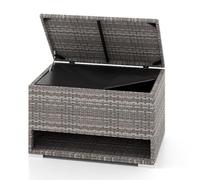 HOMASIS 186L Coffre d'extérieur avec étagère à chaussures, coffre de jardin en rotin PE, résistant aux intempéries, récipient d'extérieur avec housse de protection et couvercle, 95 x 60 x 58 cm (gris)