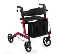 Homasis 2 en 1 Déambulateur Pliable en Aluminium avec Siège, Hauteurs Réglables à 6 Niveaux, avec Sac de Rangement et Poignée, pour Personnes Âgées, Handicapées Adultes Charge 136 kg