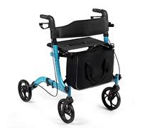 Homasis 2 en 1 Déambulateur Pliable en Aluminium avec Siège, Hauteurs Réglables à 6 Niveaux, avec Sac de Rangement et Poignée, pour Personnes Âgées, Handicapées Adultes Charge 136 kg (BLEU)