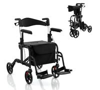 HOMASIS 2 en 1 Déambulateur Pliable Hauteur Réglable avec 4 Roues, Poignée Frein à Main Porte-Parapluie, Rollator Léger avec Dossier Réversible pour Personnes Âgées, Handicapées Charge 136 kg (NOIR)