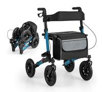 HOMASIS 2 en 1 Déambulateurs 4 Roues Pliable Léger-Facile à plier-Siège réglable en hauteur sur 7 Positions, Fauteuil Roulant,Aides à la Marche pour Handicapés,Personnes âgées,Charge 140 kg (bleu)