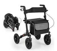 HOMASIS 2 en 1 Déambulateurs 4 Roues Pliable Léger-Facile à plier-Siège réglable en hauteur sur 7 Positions, Fauteuil Roulant,Aides à la Marche pour Handicapés,Personnes âgées,Charge 140 kg (noir)