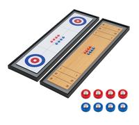 HOMASIS 2 en 1 Jeu de Shuffleboard et Curling, Table de Jeu Multifonction Double Face en Bois, Table Air Hockey Portable avec 8 Disques, pour Adultes, Enfants, 114 x 32cm