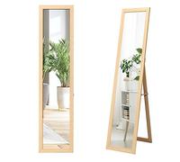 HOMASIS 2 en 1 Miroir de Sol Mural en Verre Incassable, Miroir de Sol à Figure Entière avec Cadre en Bois, Miroir Rectangulaire à Suspendre pour Chambre,Salle de Bain 37 x 50 x 148 cm (Naturel)