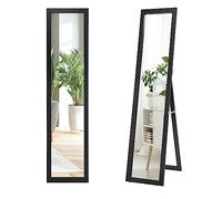 HOMASIS 2 en 1 Miroir de Sol Mural en Verre Incassable, Miroir Rectangulaire à Suspendre avec Cadre en Bois pour Chambre, Couloir, Salle de Bain - 37 x 50 x 148 cm (Noir)