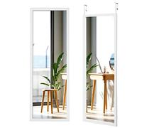 HOMASIS 2 en 1 Miroir Mural Suspendu sur Porte Réglable en Hauteur Miroir Rectangulaire Suspendu sur Pied en Verre Incassable avec 2 Crochets Miroir de Corps Entier pour Chambre Salon 120 x 37 cm
