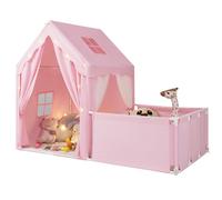 HOMASIS 2 en 1 Tente Enfants avec Enclos, Tente de Jeu avec Fenêtres, Lumières Étoilées et Tapis, pour Les Enfants de 3 Ans et Plus (Rose)