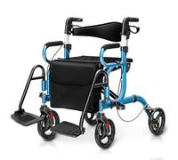 HOMASIS 2 en 1Déambulateurs Pliable Léger-Facile à plier-Siège Réglable en Hauteur, Fauteuil Roulant, Chariot en Aluminium Aides à la Marche pour Handicapés, Personnes âgées Charge 160 kg (BLEU)