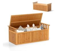 HOMASIS 209L Coffre de Rangement Extérieur Etanche XXL en Bois, Banc de Jardin avec Couvercle et Accoudoirs, Malle Rangement, Armoire de Jardin, Charge 100KG, 128x58x53cm