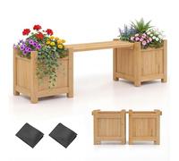 HOMASIS 3 en 1 Banc de Jardin en Bois de Sapin, Banc de Terrasse Extérieur avec 2 Bacs à Fleurs et 2 Plates-Bandes Latérales, Lit de Jardin Surélevé pour Jardin et Pelouse (Naturel,105x26,5x29,5cm)