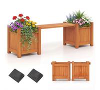 HOMASIS 3 en 1 Banc de Jardin en Bois de Sapin, Banc de Terrasse Extérieur avec 2 Bacs à Fleurs et 2 Plates-Bandes Latérales, Lit de Jardin Surélevé pour Jardin et Pelouse (Orange,105x26,5x29,5cm)
