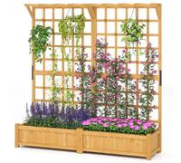 HOMASIS 3 en 1 Lit de Jardin Surélevé en Bois avec Treillis, Jardinière d’Extérieur avec Trous de Drainage et Bac à Plantes, pour Plantes Grimpantes, Légumes, Fleurs, 180 x 48 x 183 cm (Naturel)