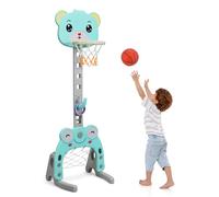 HOMASIS 3 en 1 Panier Basket Enfant Interieur, Jeux Exterieur Enfant avec Jeu de Lancer de l'anneau, Basket-Ball et Football, Ensemble de Basketball Portable et Réglable à Score pour 2-5 Ans (Bleu)