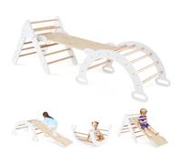 HOMASIS 3 en 1 Structure à Grimper Montessori Multifonction, Triangle d'escalade avec Toboggan, Arc, Jeu d'escalade avec Slide d'apprentissage pour Crèche, Maison pour Enfants de 1 an+ (Blanc)