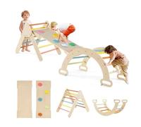 HOMASIS 3 en 1 Structure à Grimper Montessori Multifonction, Triangle d'escalade avec Toboggan, Arc, Jeu d'escalade avec Slide d'apprentissage pour Crèche, Maison pour Enfants de 1 an+ (coloré)