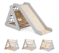 HOMASIS 3 en 1 Triangle d'escalade de Pikler en Bois, Jeu d'escalade Montessori avec Toboggan & Echelle, Aire de Jeux Intérieure pour Enfants de 1+ Ans, Capacité de 60kg, Gris